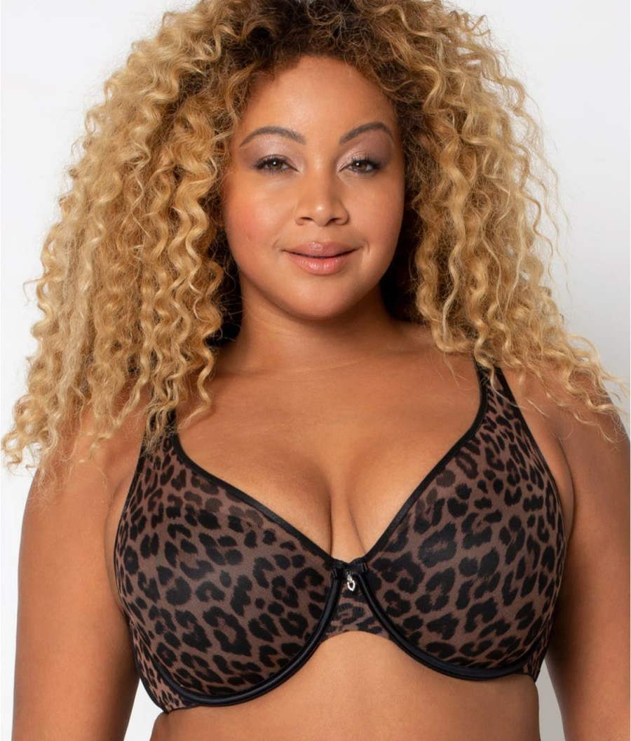 Bras * | Curvy Couture Online Sheer Mesh T-Shirt Bra Dark Leopard