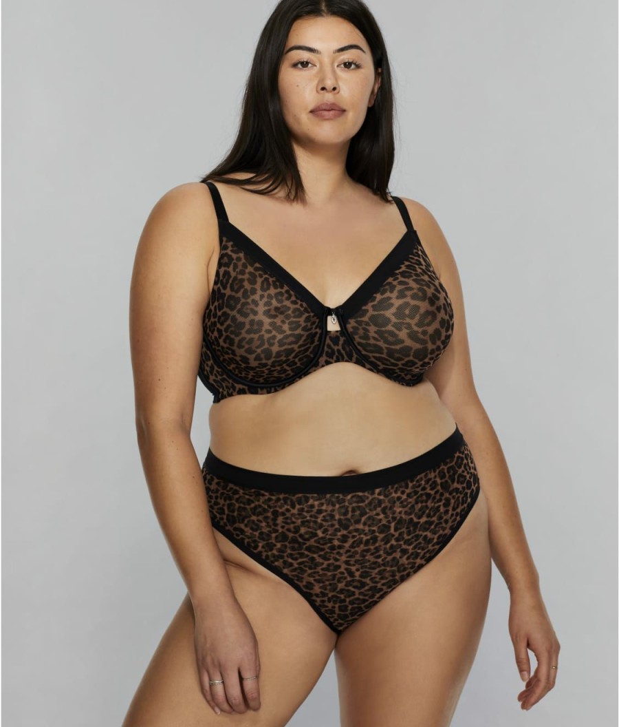 Bras * | Curvy Couture Sale All You Leopard Mesh Bra Dark Leopard