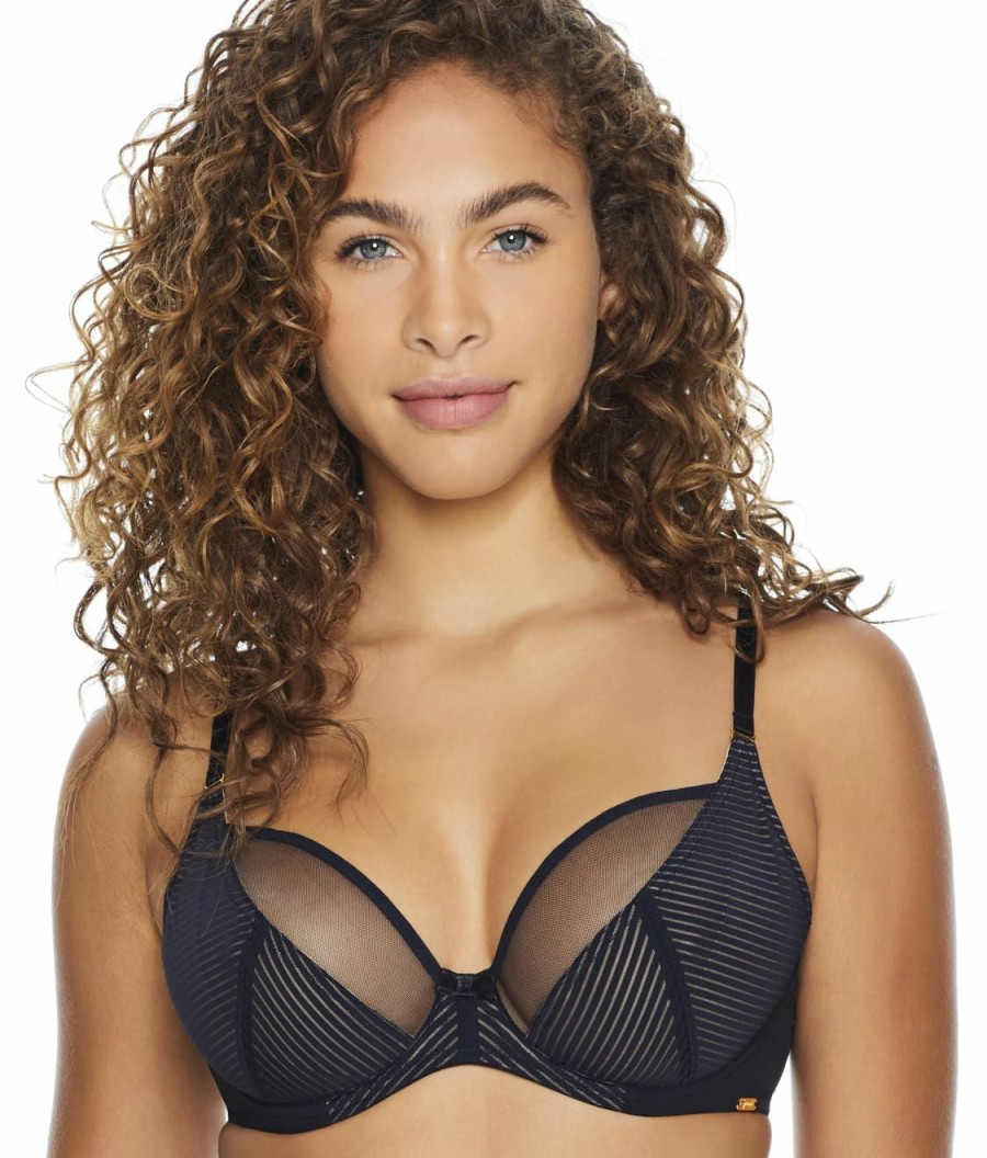 Bras * | Gossard Outlet Sheer Stripe Plunge Bra Black